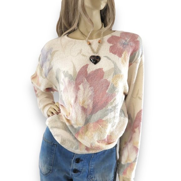 Vintage Sweaters - 90s VTG Gabriella T. Italian Made Floral Tunic Sweater S